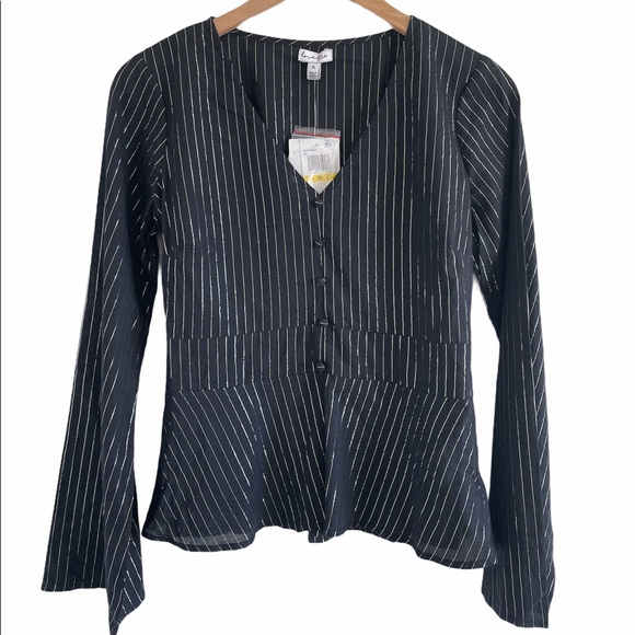 love, Fire • Silver Pinstripe Blouse • NWT - Picture 2 of 8